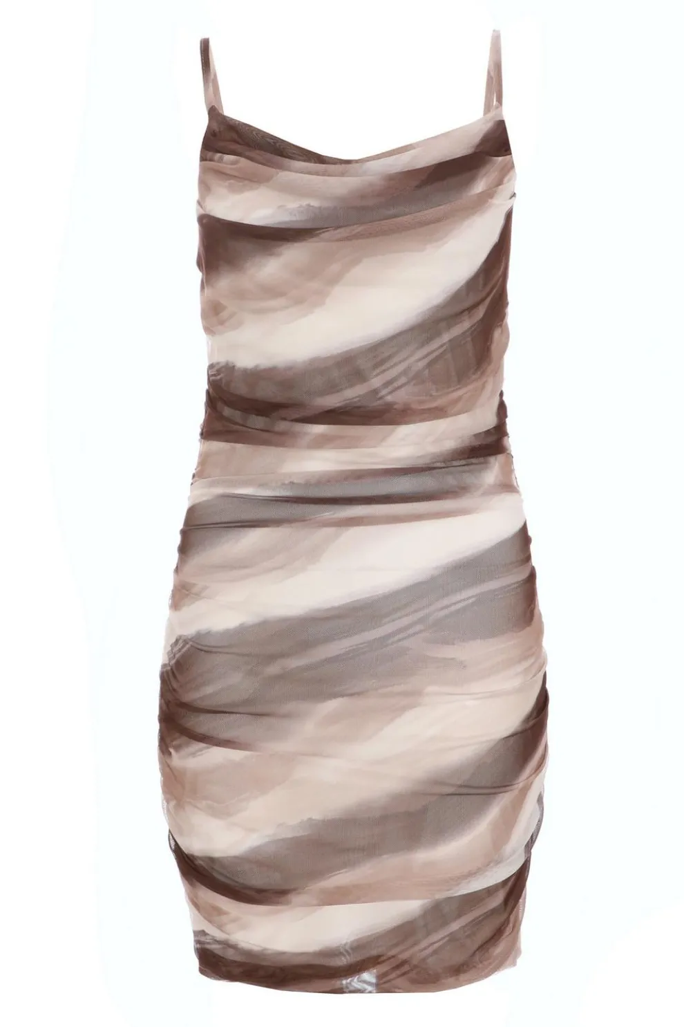 Brown Marble Print Mesh Mini Dress