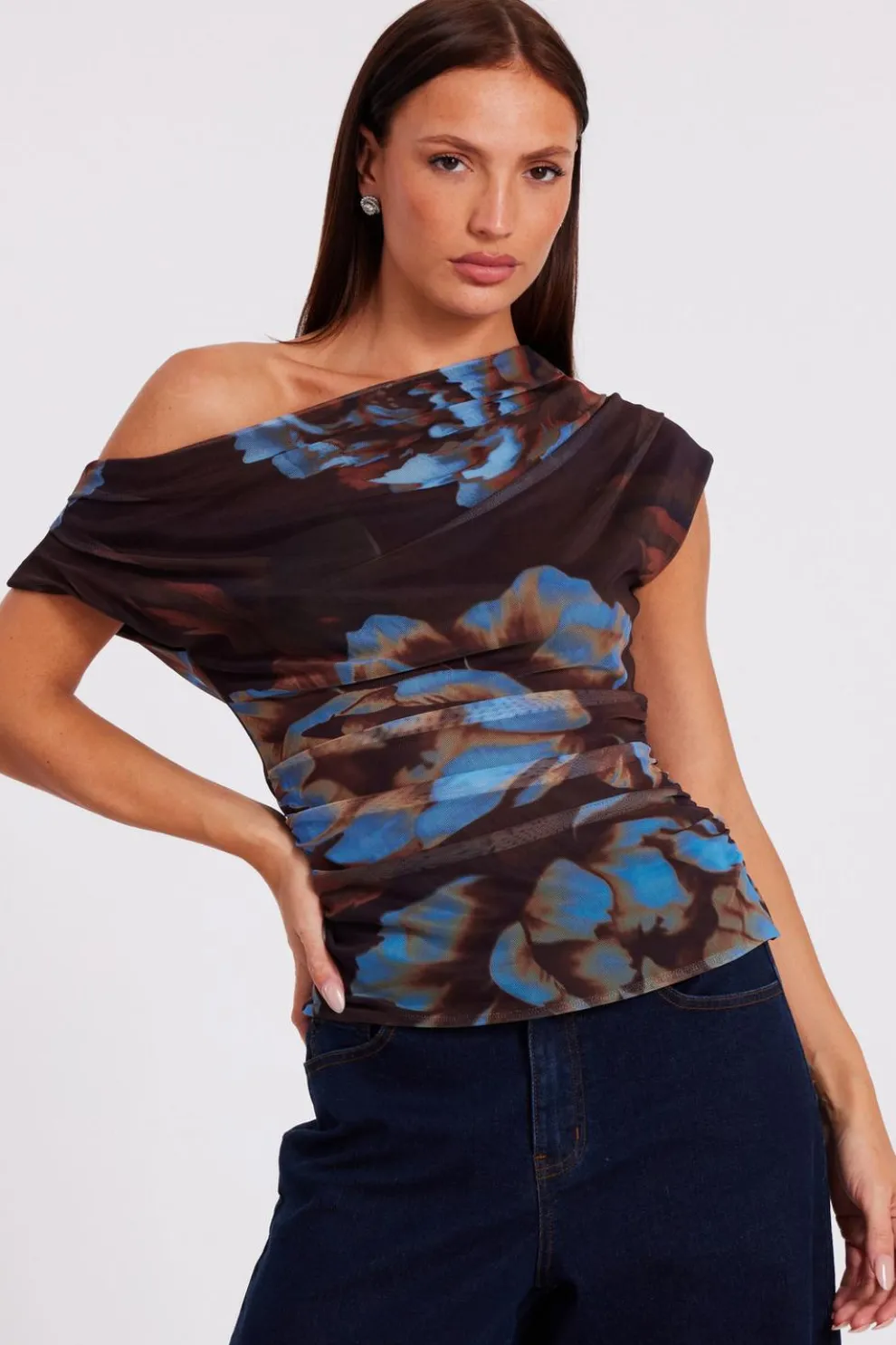 Brown Mesh Floral Top