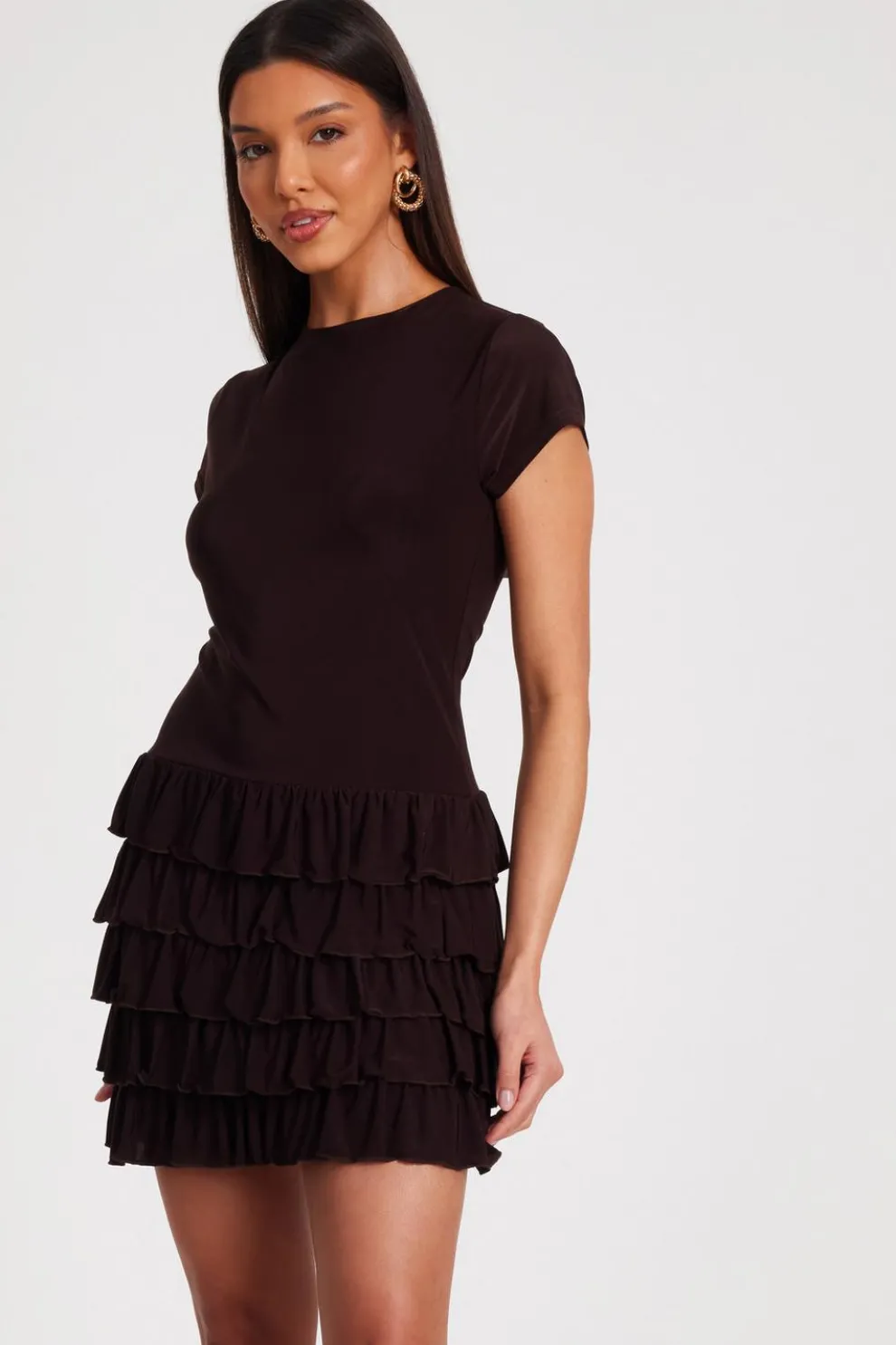 Brown Ruffle Skort Playsuit