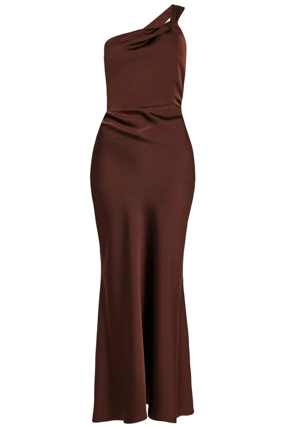 Brown Satin One Shoulder Midaxi Dress