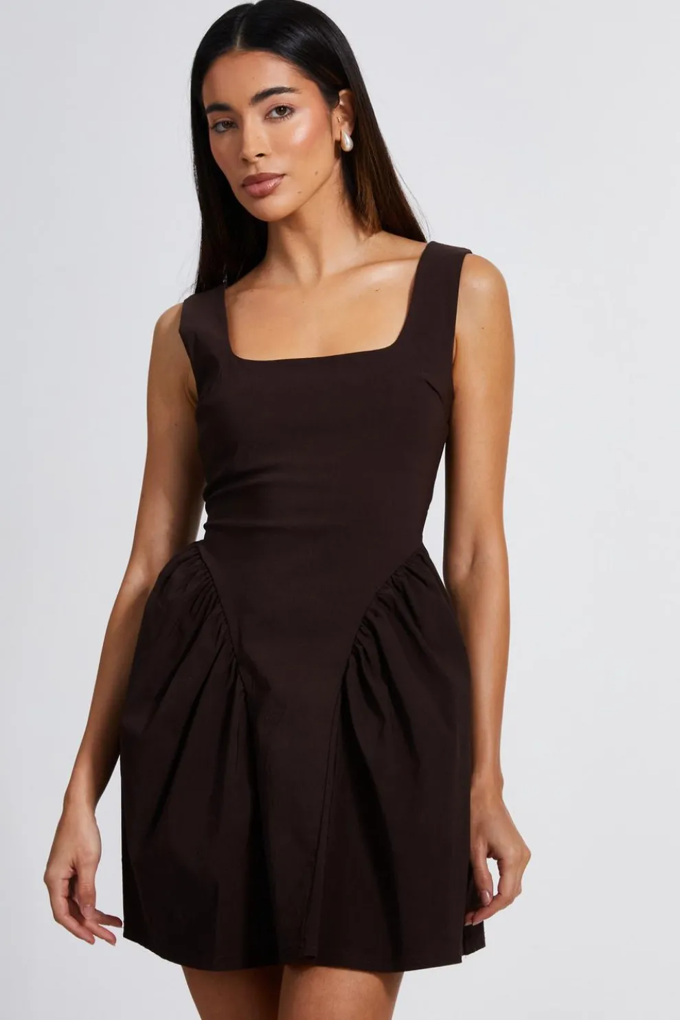 Brown Scoop Back Skater Dress