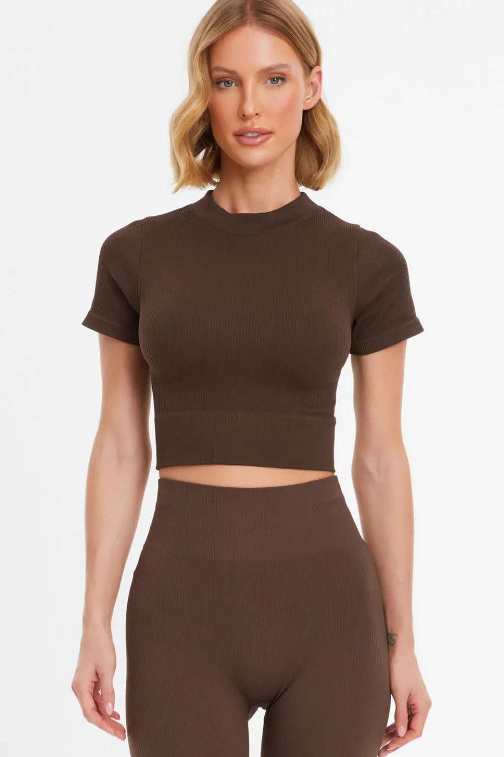 Brown Seamless Crop Top
