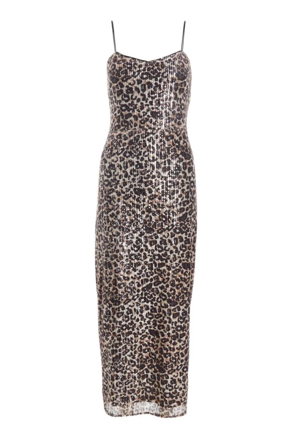 Brown Sequin Leopard Print Midaxi Dress