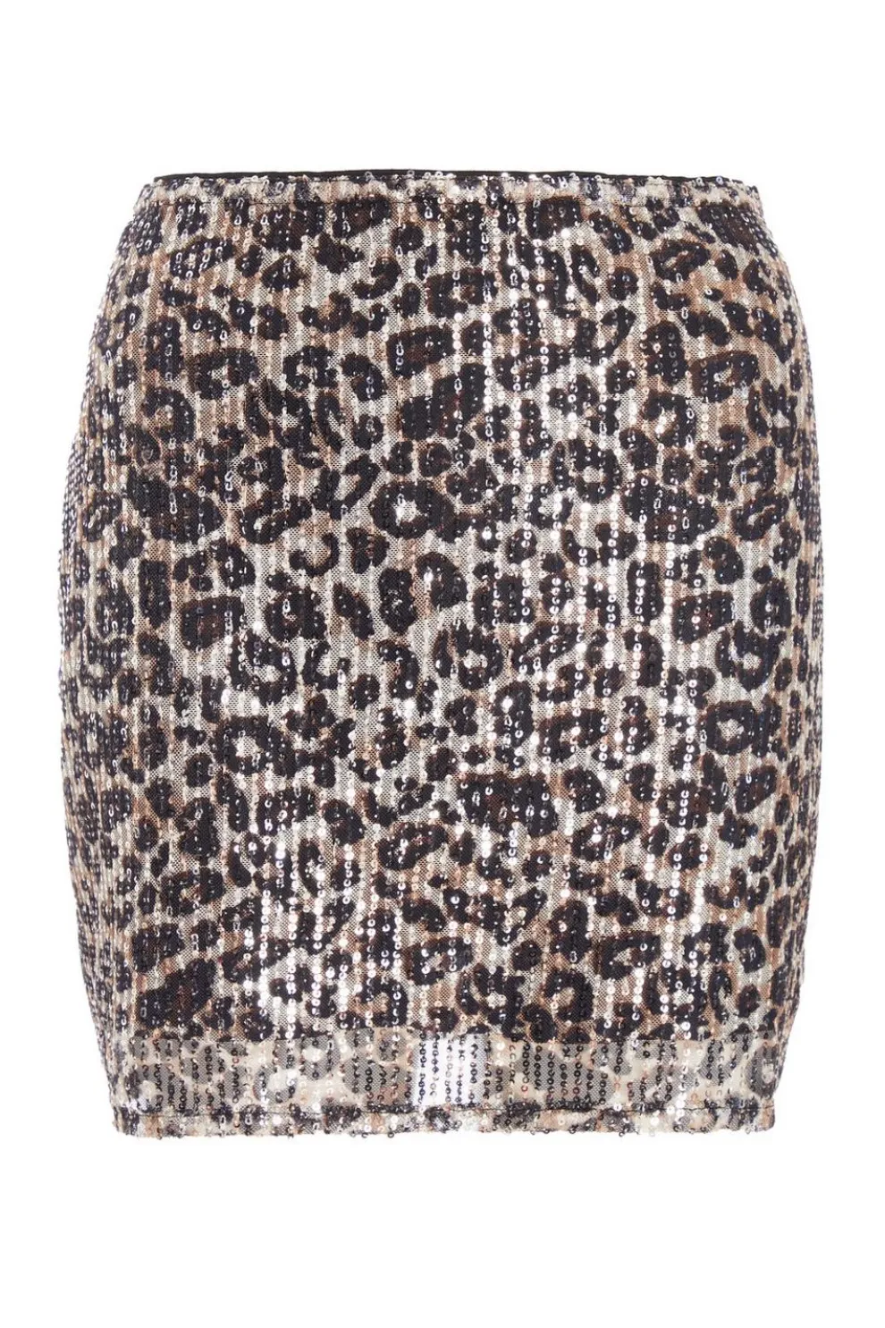 Brown Sequin Leopard Print Mini Skirt