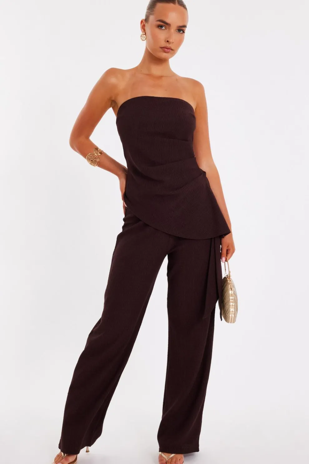 Brown Textured Bandeau Top