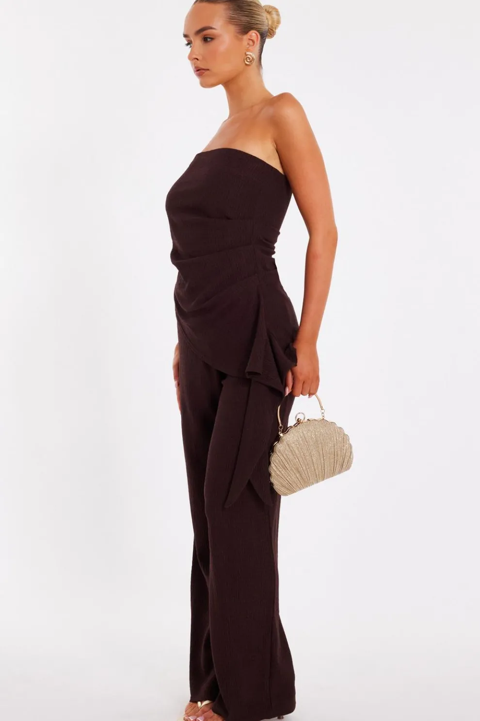 Brown Textured Bandeau Top