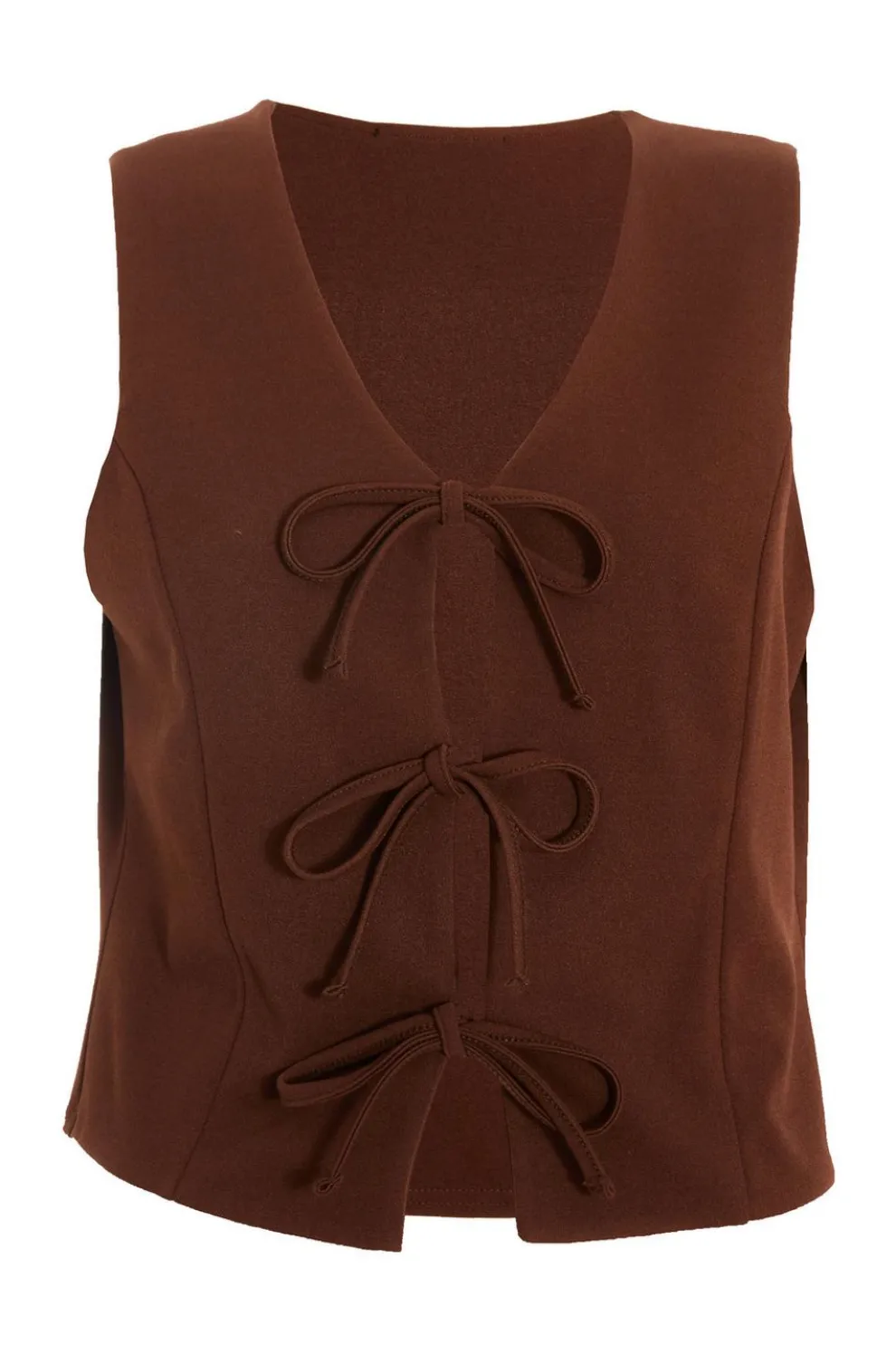 Brown Tie Up Sleeveless Waistcoat