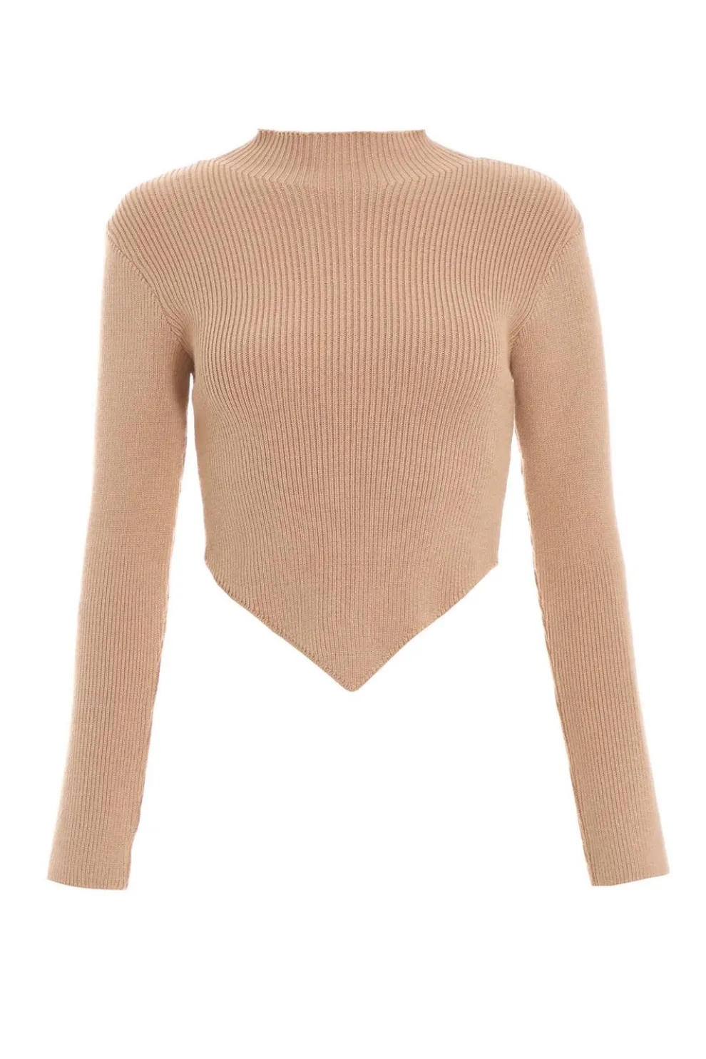 Camel Knitted Turtle Neck Crop Jumper