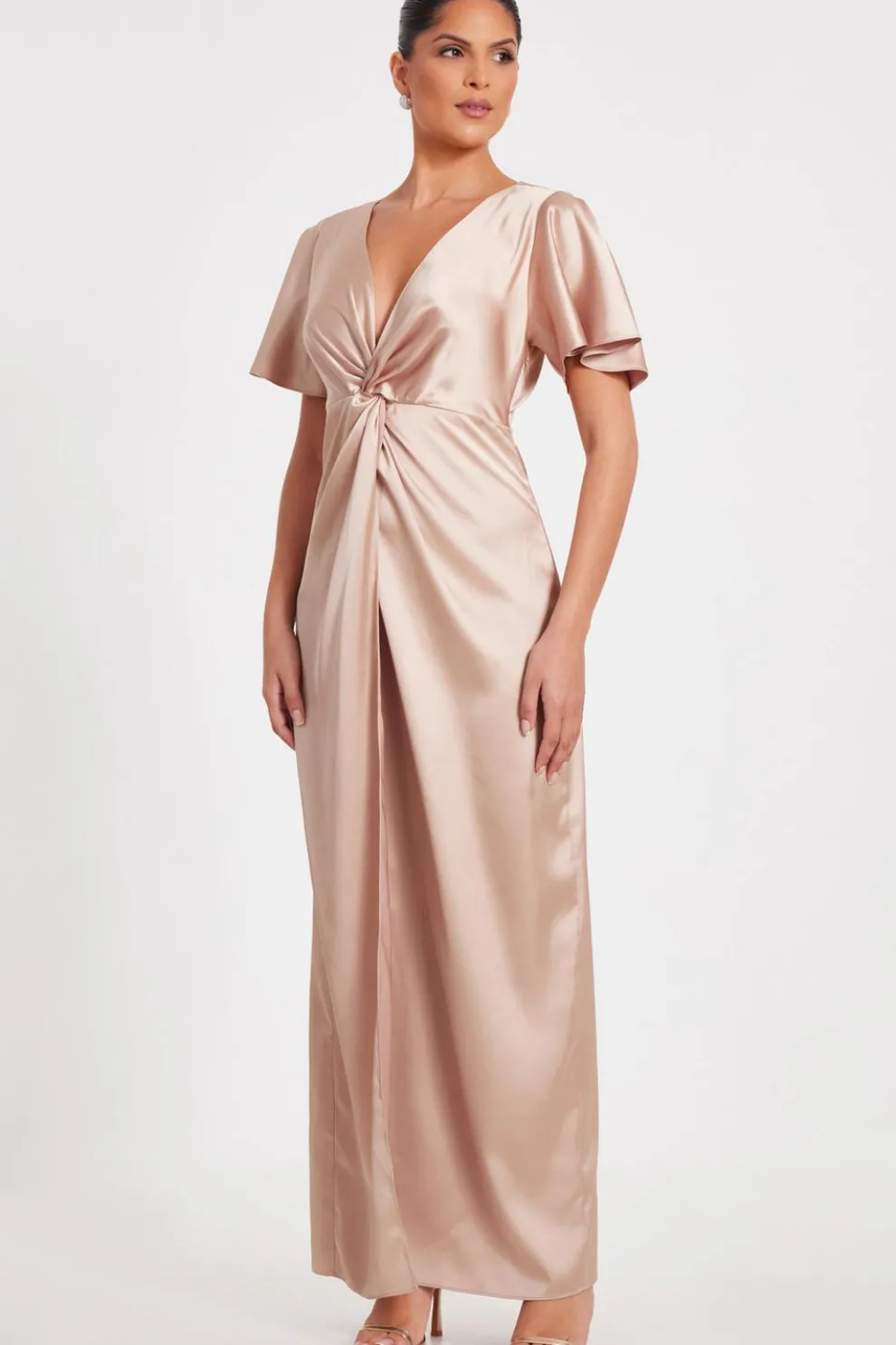 Champagne Knot Front Maxi Dress