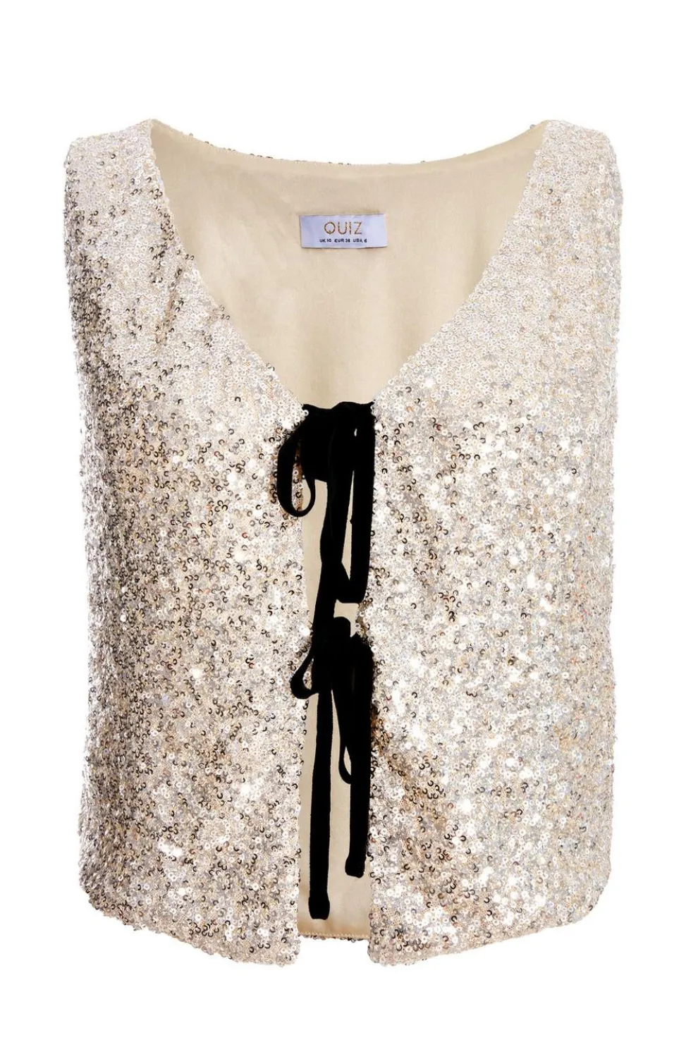 Champagne Sequin Tie Front Waistcoat