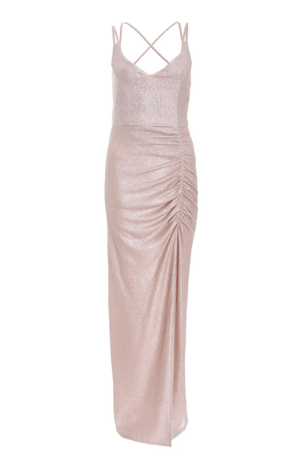 Champagne Shimmer Ruched Maxi Dress