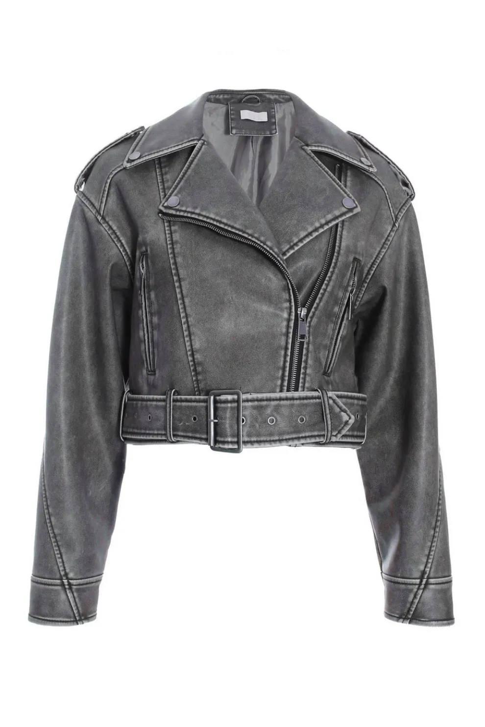 Charcoal Faux Leather Oversized Biker Jacket
