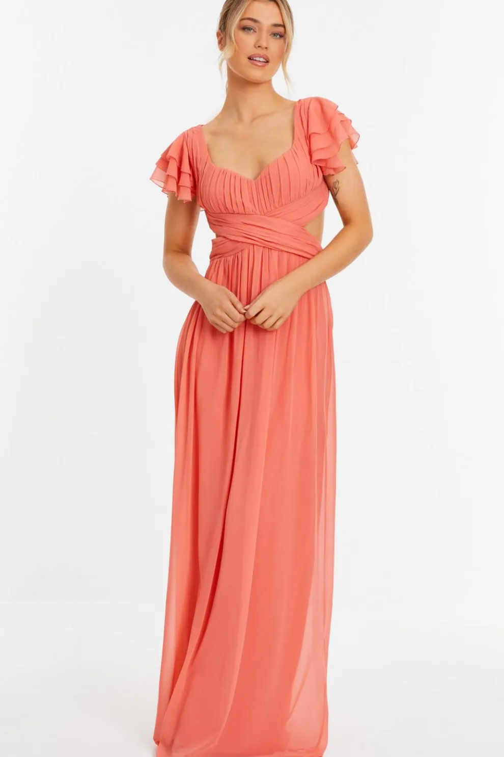 Coral Chiffon Backless Maxi dress