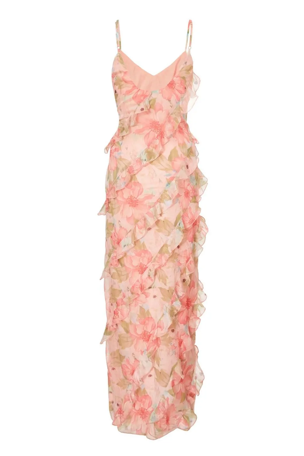 Coral Chiffon Floral Maxi Dress