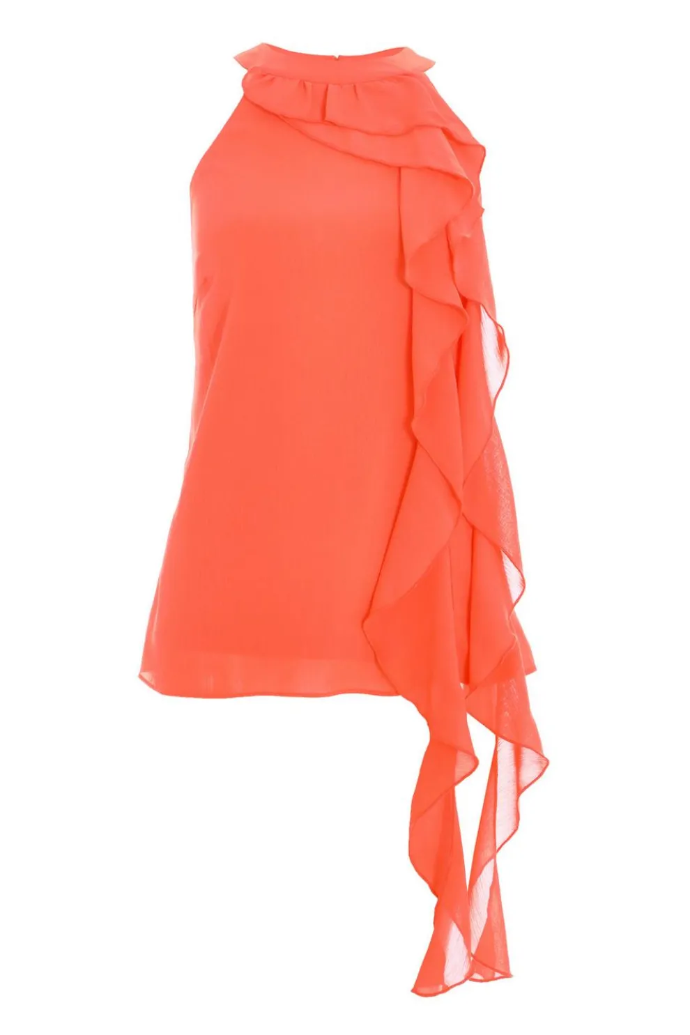 Coral Chiffon Frill Drape Top