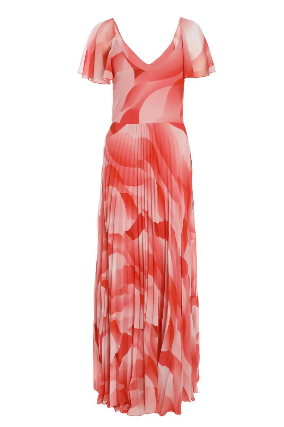 Coral Chiffon Pleated Maxi Dress