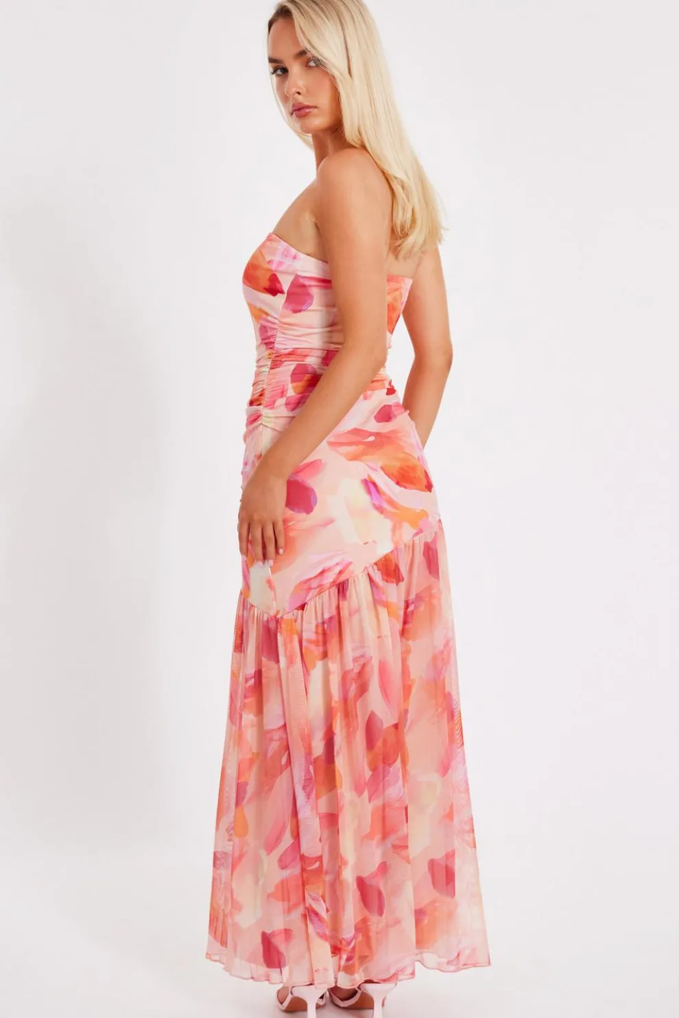 Coral Mesh Floral Midaxi Dress