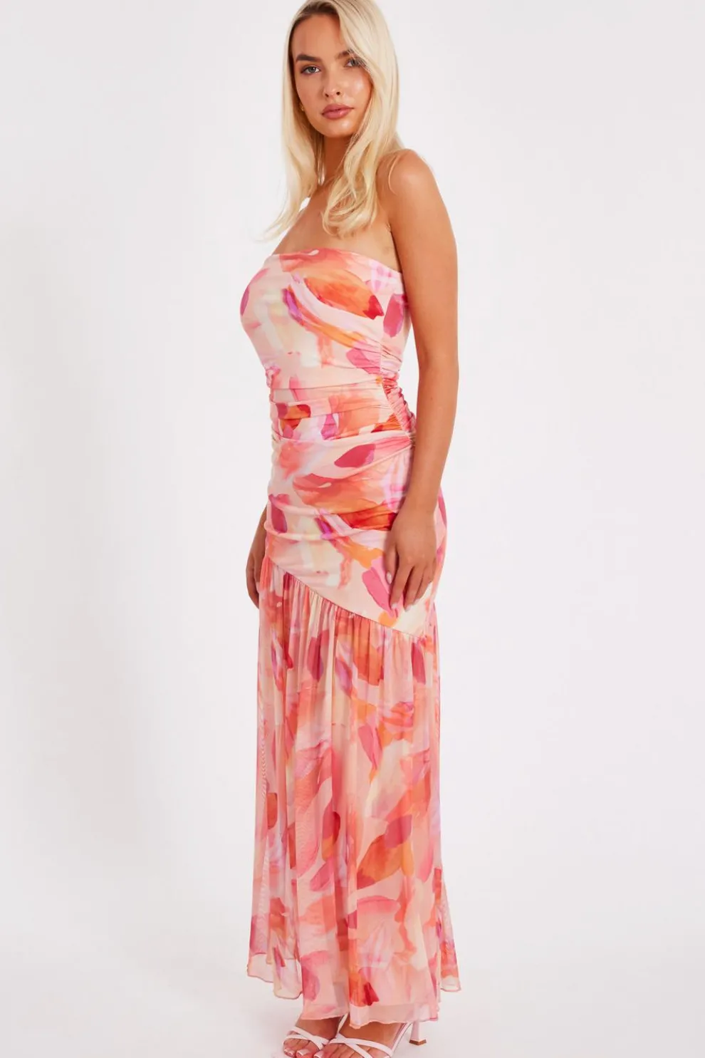 Coral Mesh Floral Midaxi Dress