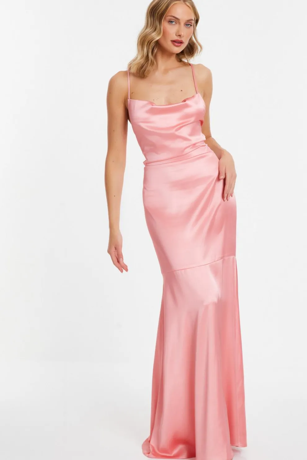 Coral Satin Cross Back Maxi Dress