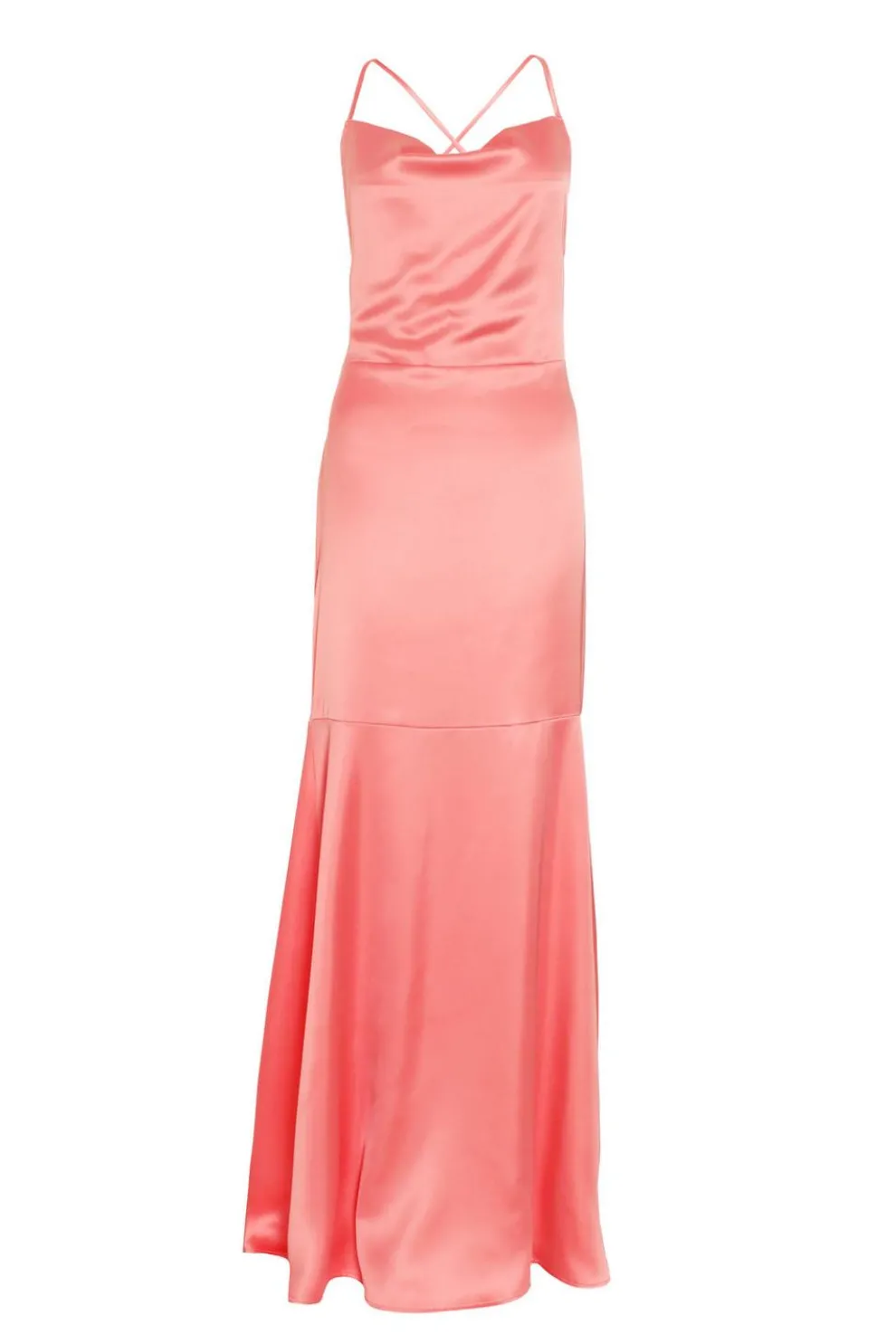 Coral Satin Cross Back Maxi Dress