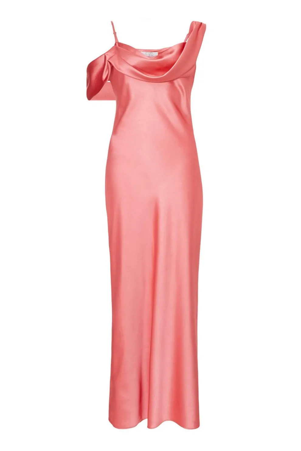 Coral Satin Drop Shoulder Maxi Dress