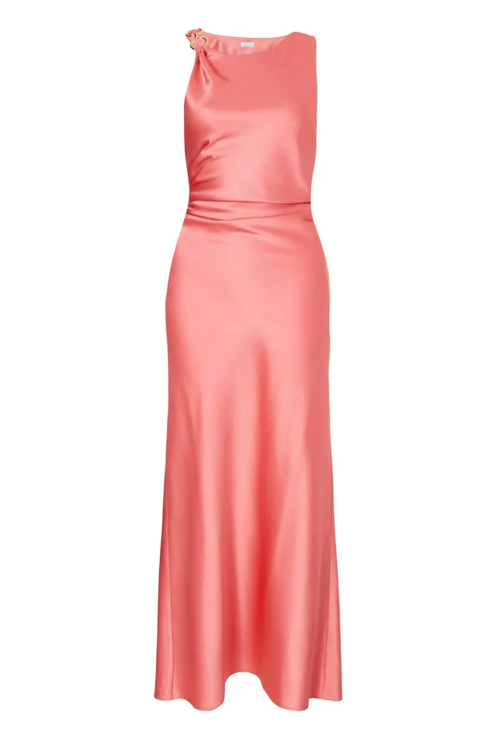 Coral Satin Ruched Midaxi Dress