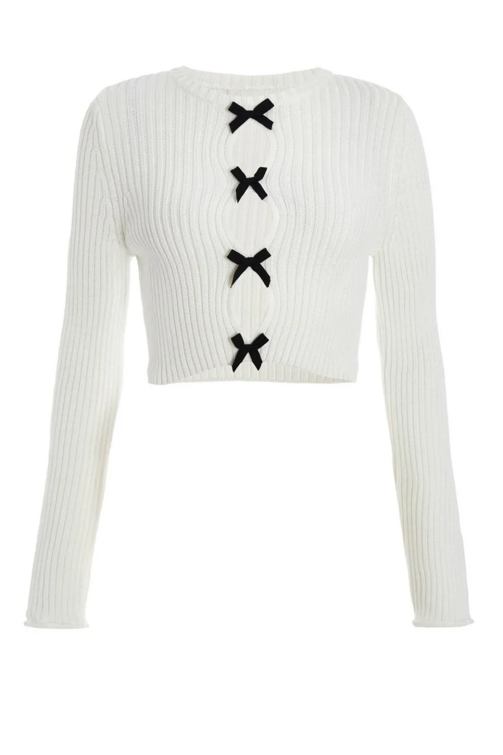 Cream Bow Front Cropped Jumper