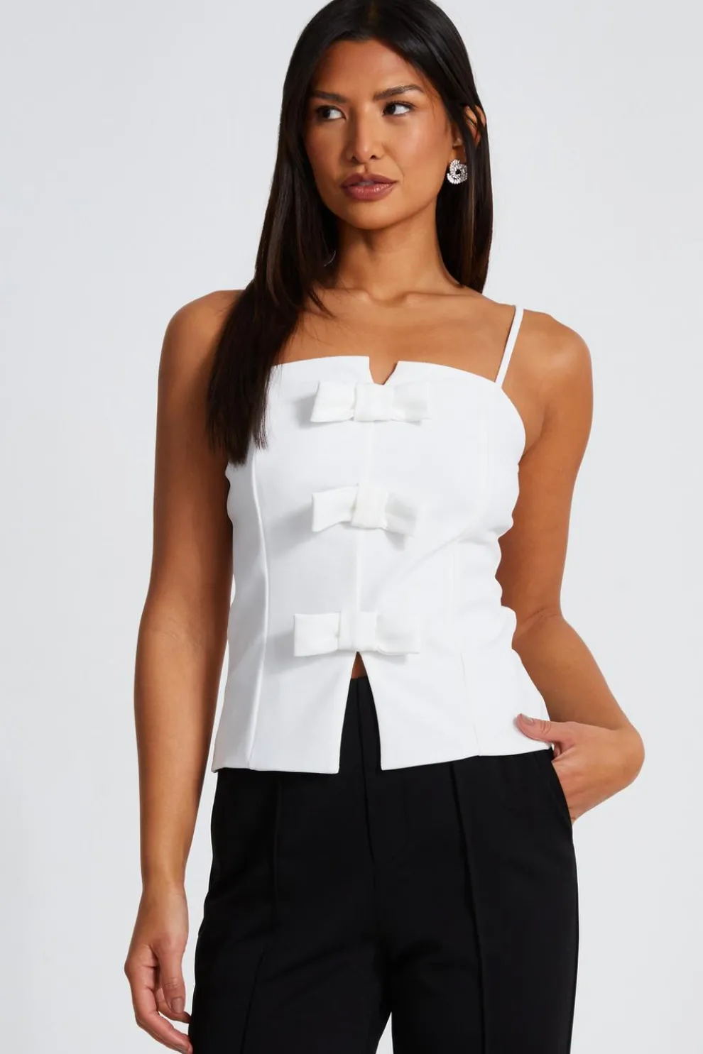 Cream Bow Front Strappy Top