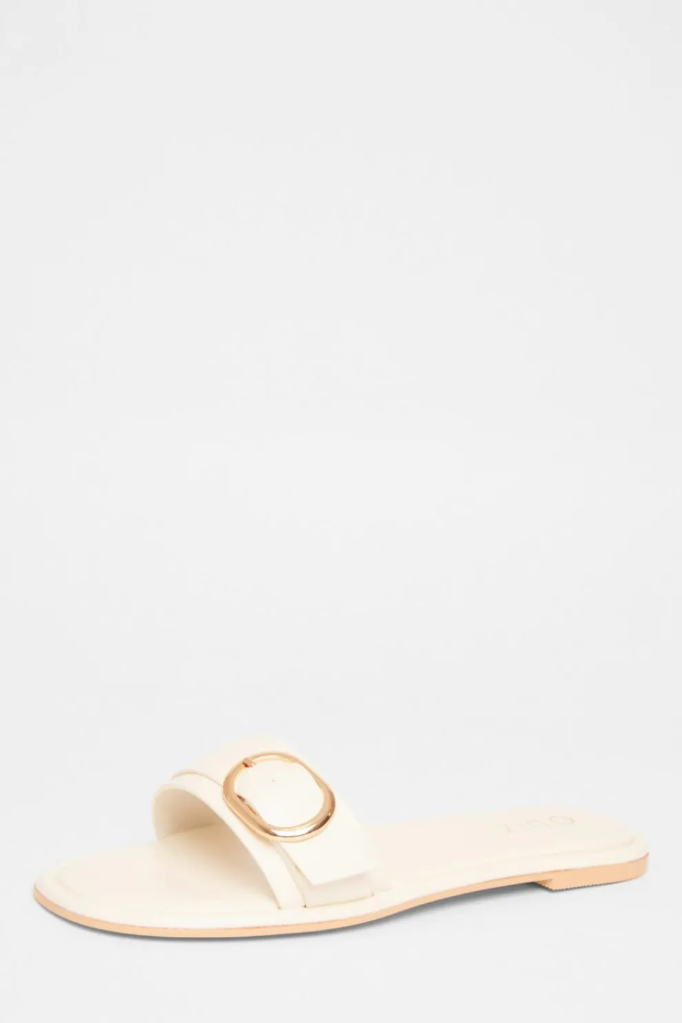 Cream Buckle Flat Sandals