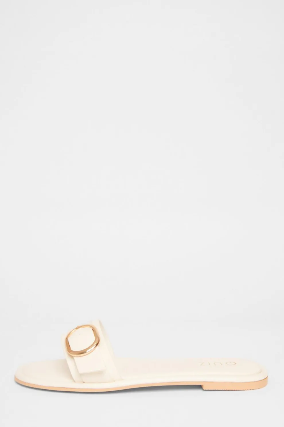 Cream Buckle Flat Sandals