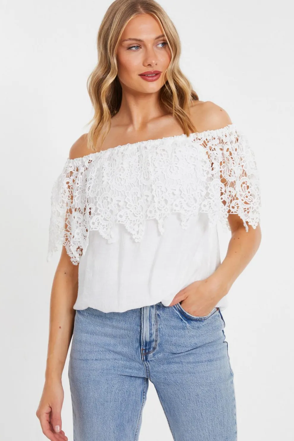 Cream Crochet Bardot Top