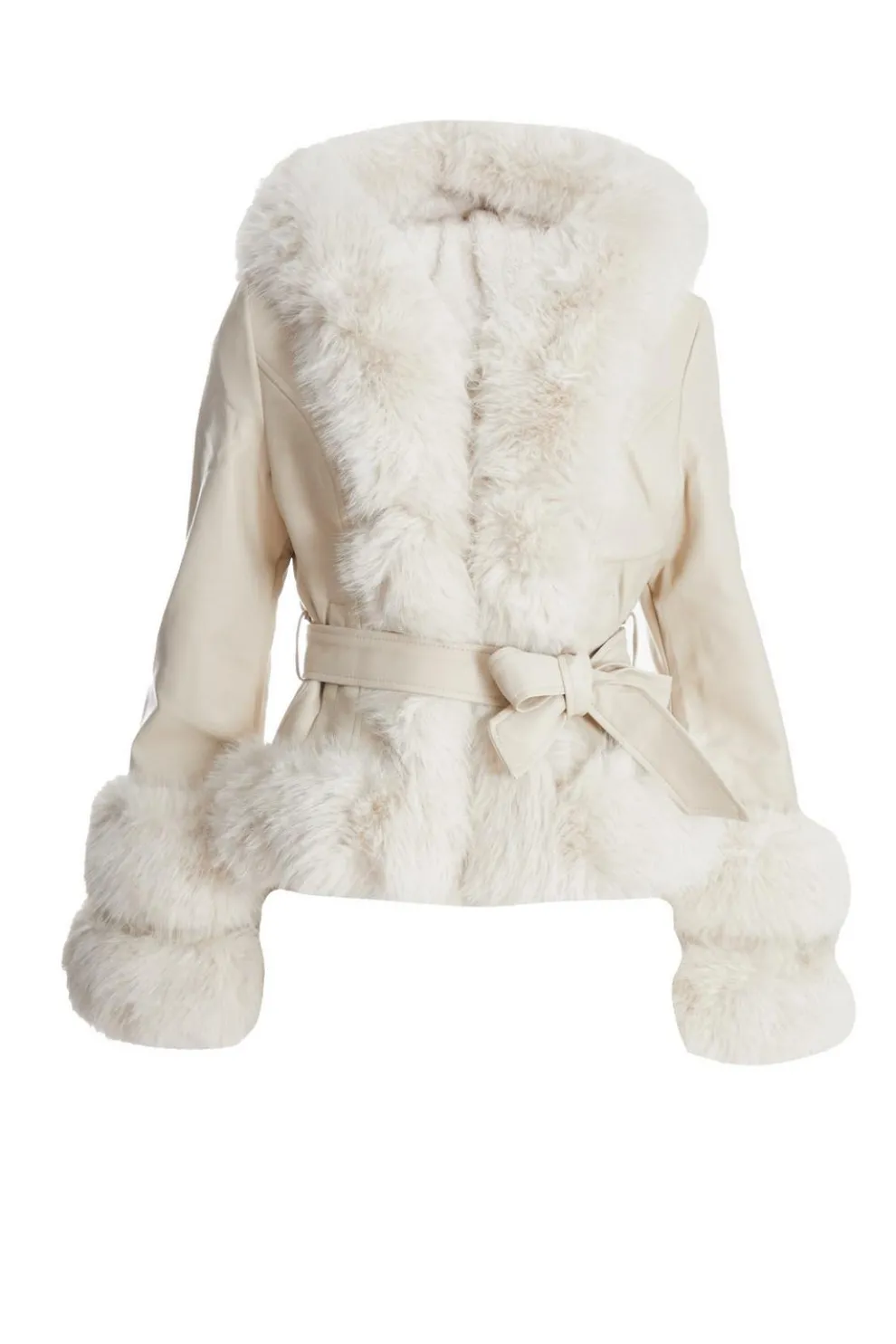 Cream Faux Leather Belted Jacket