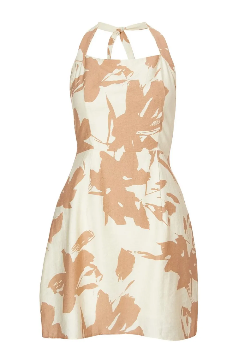 Cream Floral Halter Neck Dress