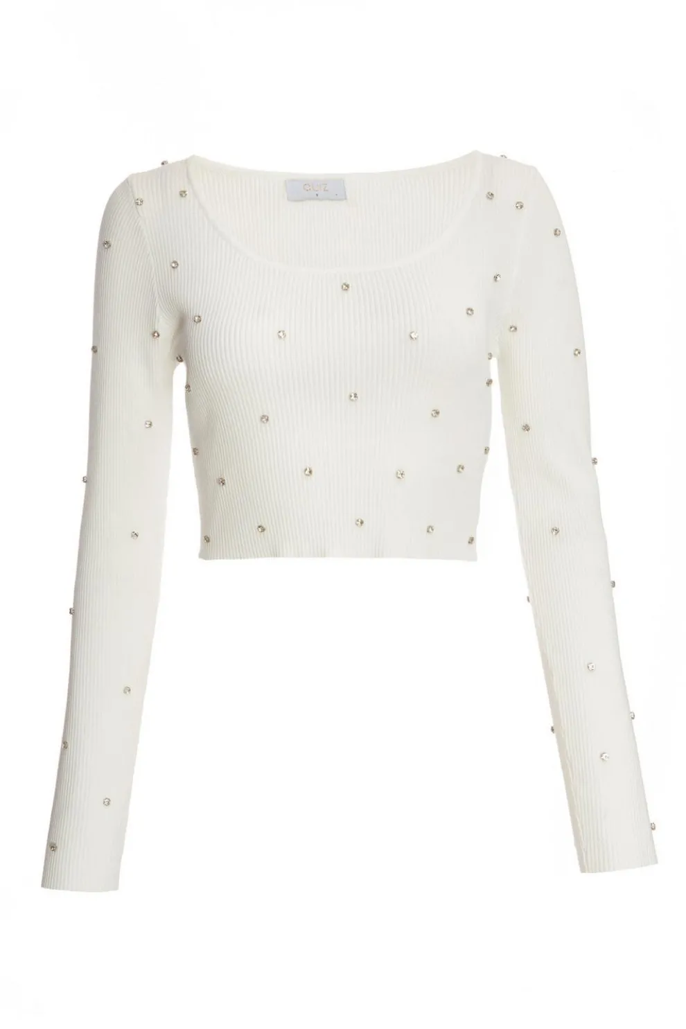 Cream Knit Diamante Cropped Jumper