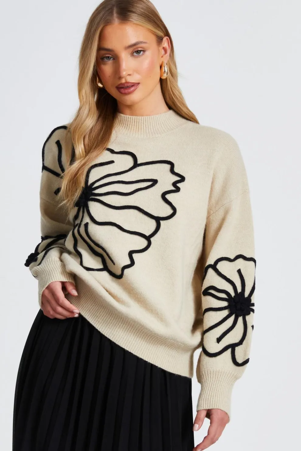 Cream Knit Floral Jumper