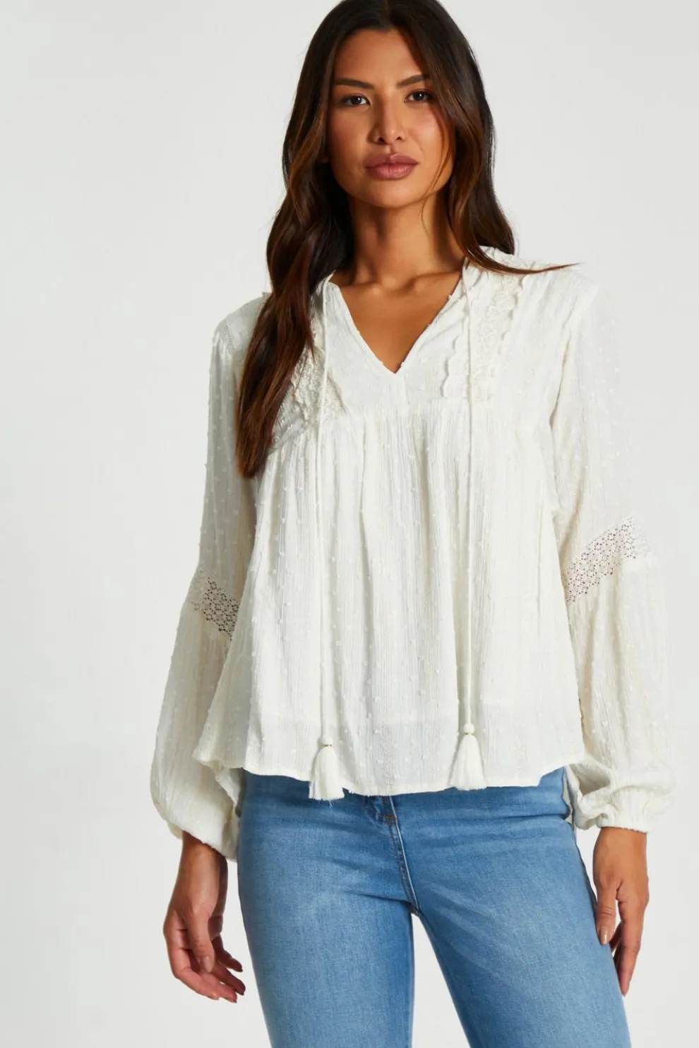 Cream Lace Tie Top