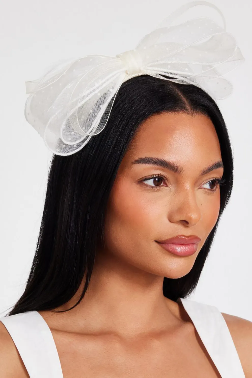 Cream Polka Dot Bow Fascinator