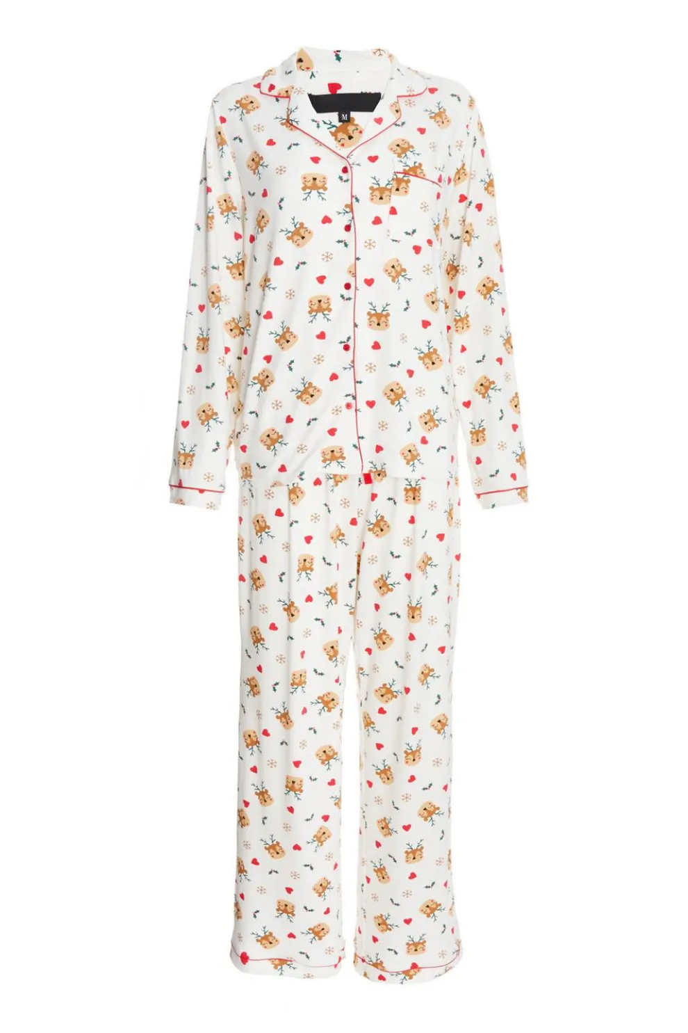 Cream Reindeer Print Long Pyjama Set