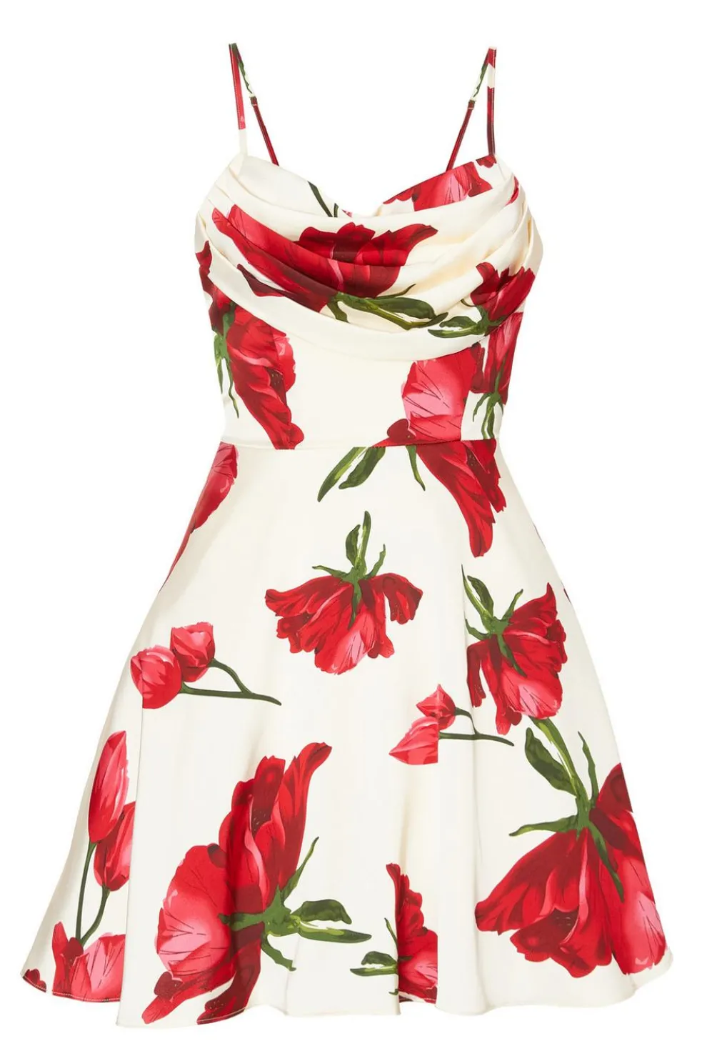 Cream Satin Rose Print Mini Dress