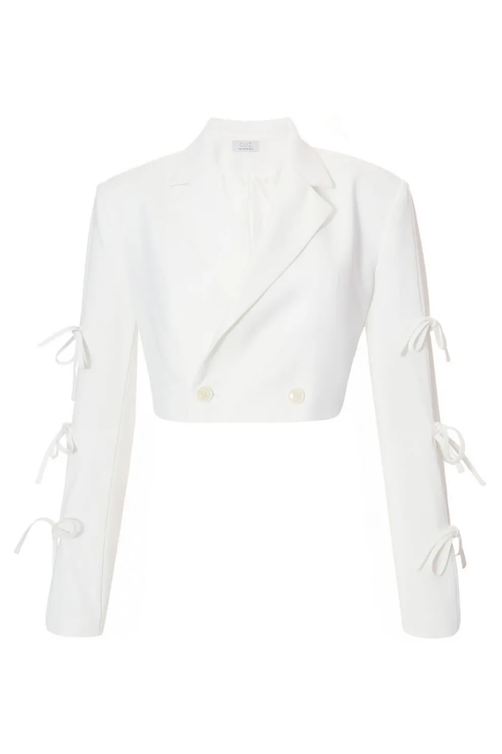 Cream Tie Sleeve Cropped Blazer