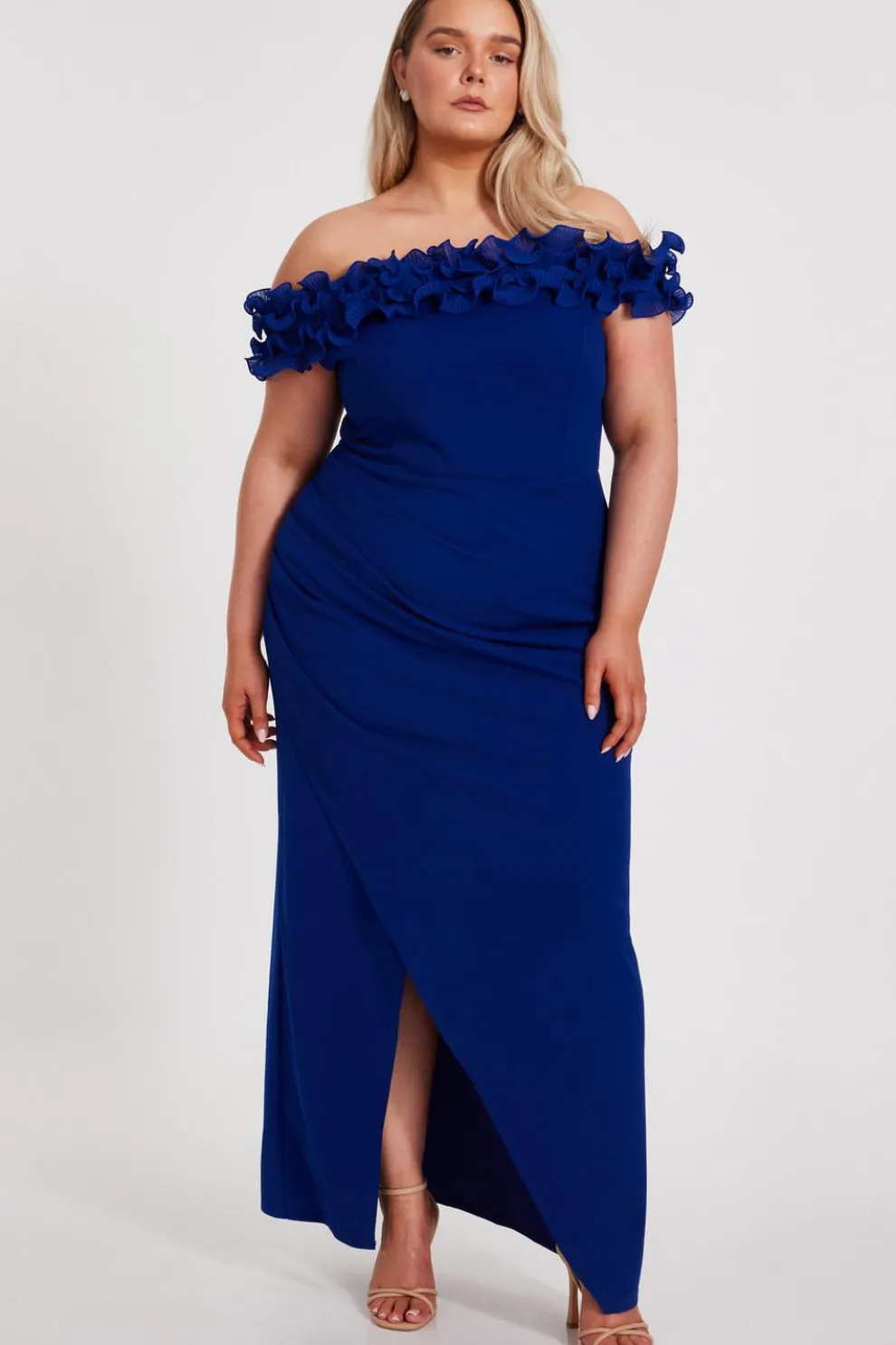 Curve Bardot Ruffle Maxi Dress