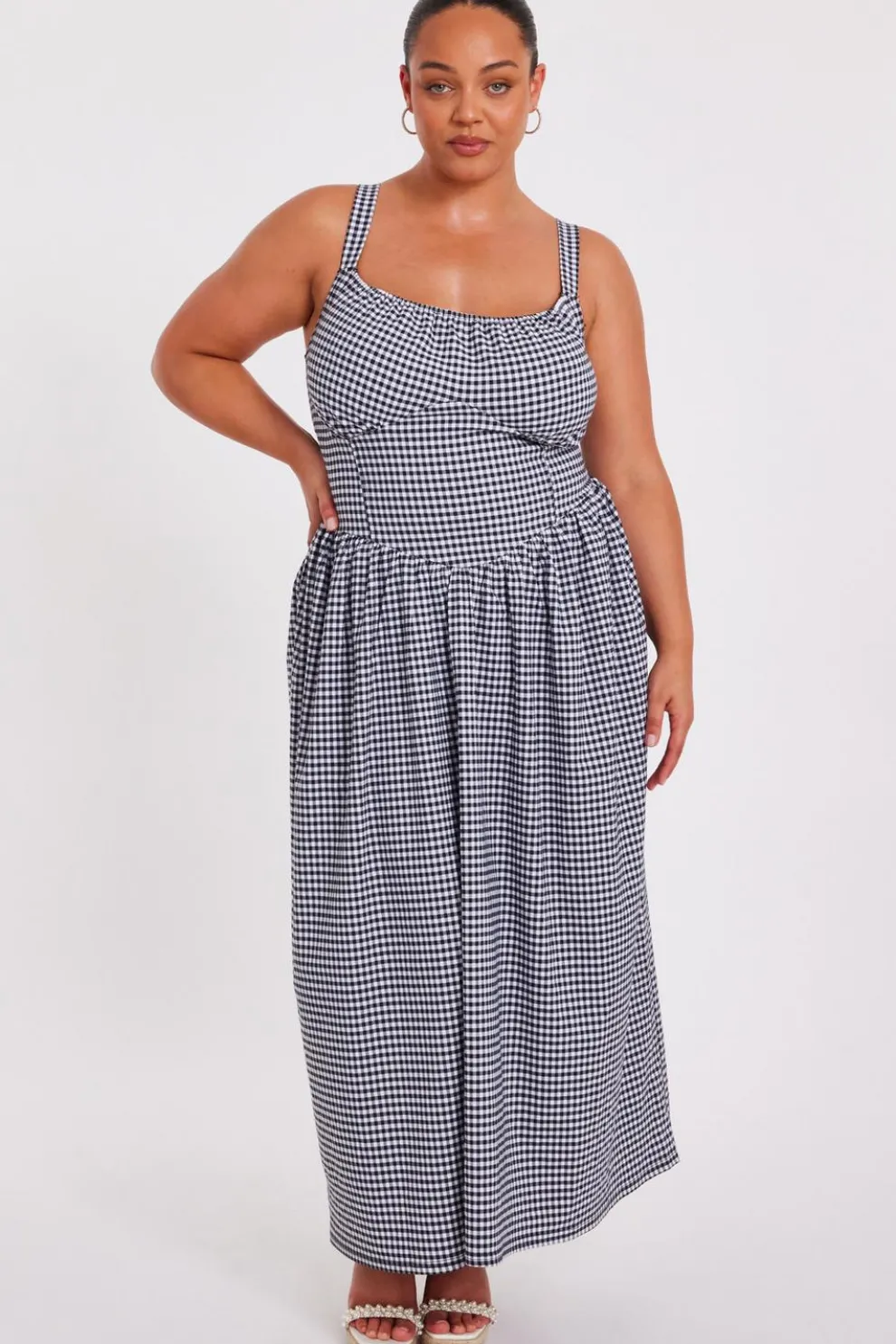 Curve Black Gingham Midaxi Dress
