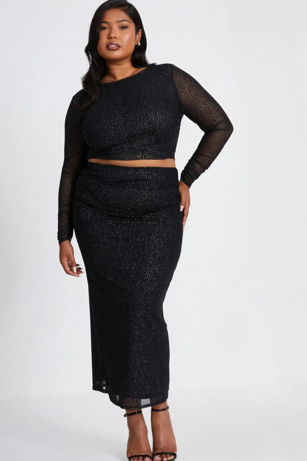 Curve Black Glitter Mesh Midaxi Skirt