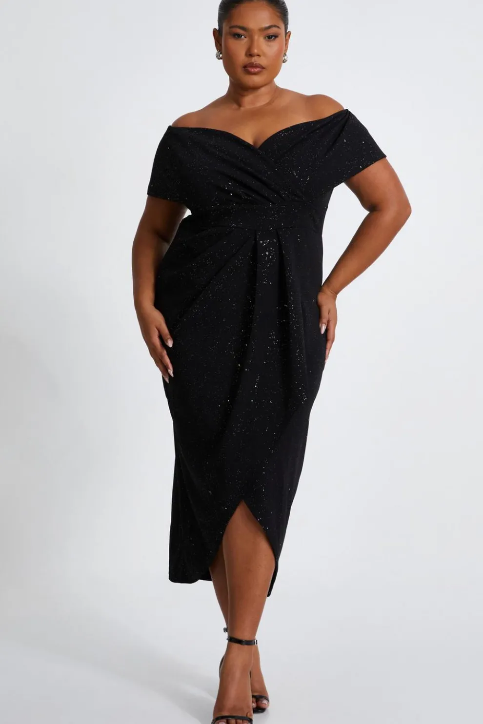 Curve Black Glitter Bardot Midi Dress