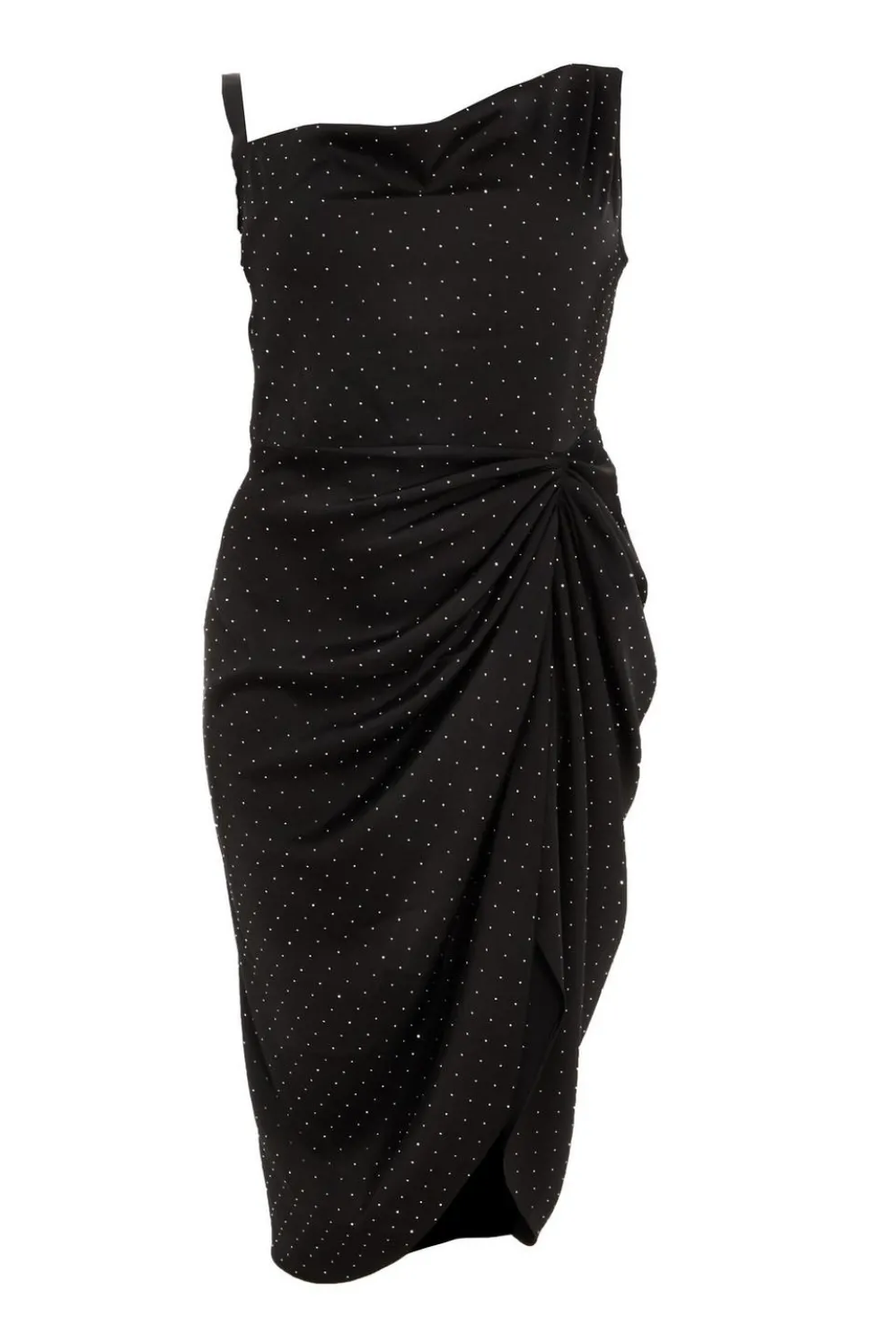 Curve Black Rhinestone Satin Midi Dress