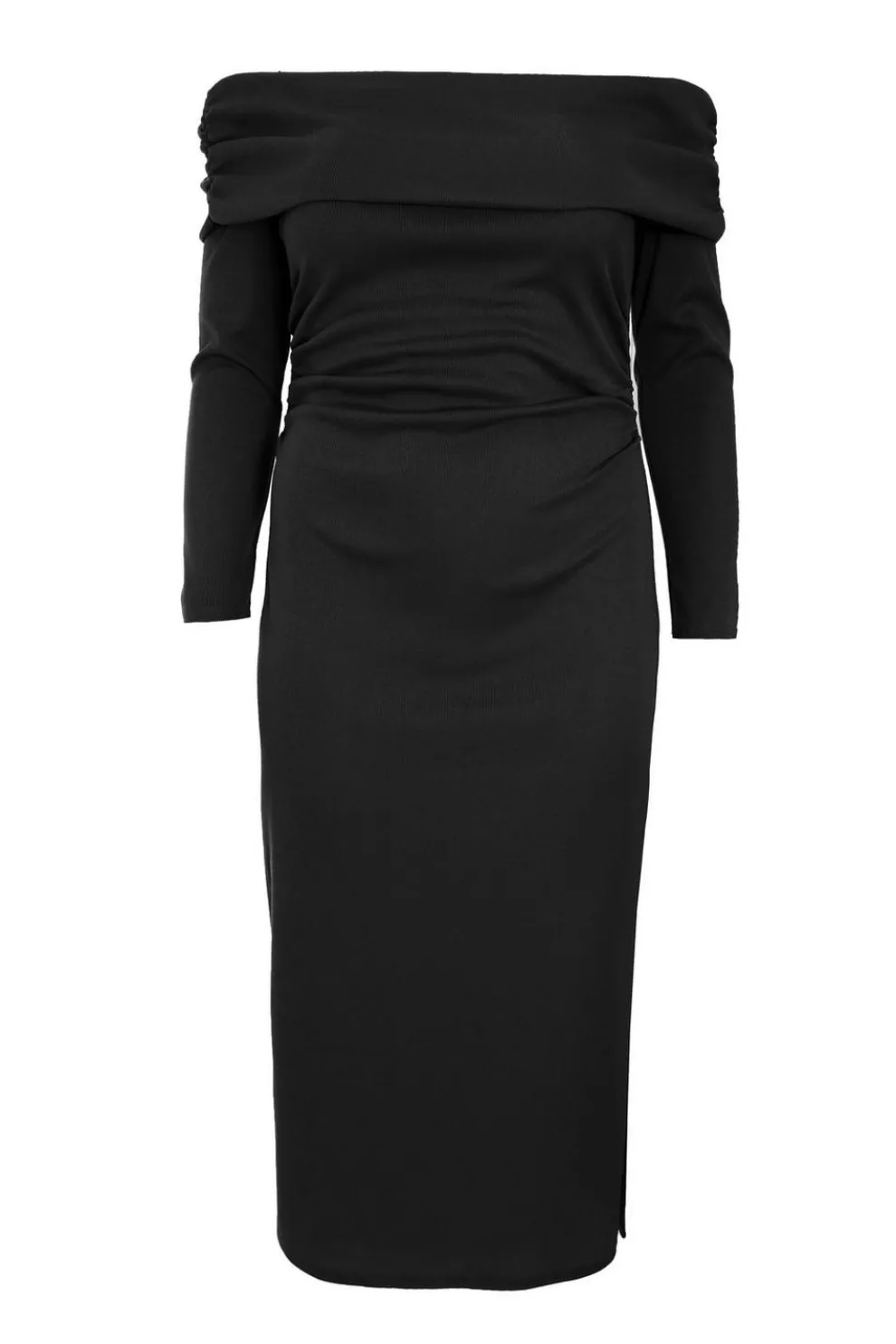 Curve Black Ribbed Bardot Bodycon Midi Dress