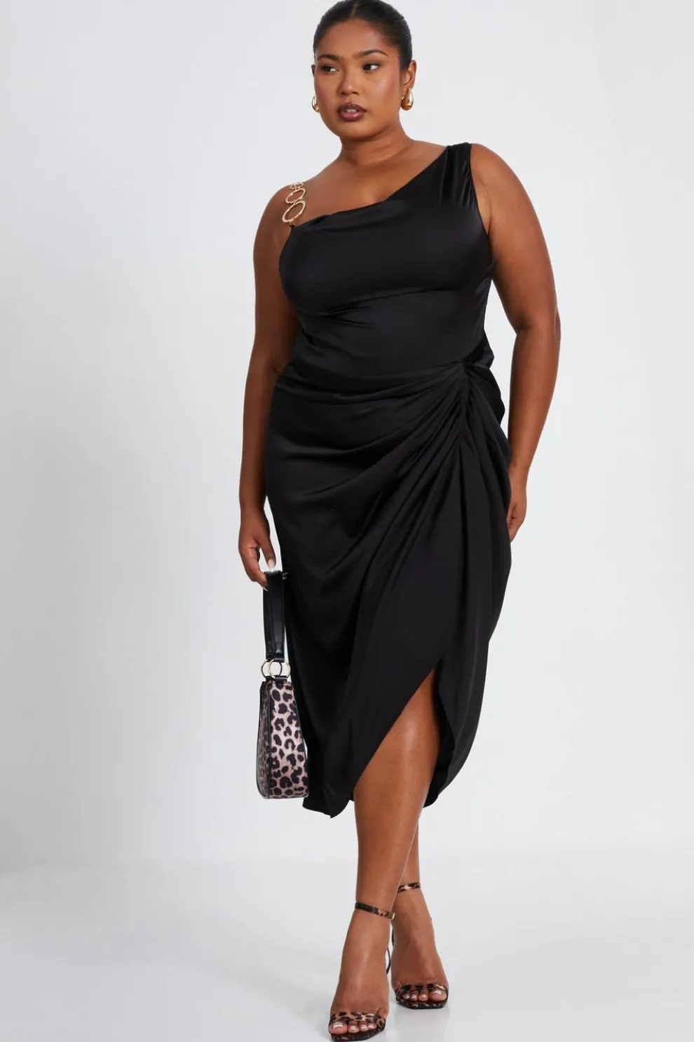 Curve Black Satin Midi Dress