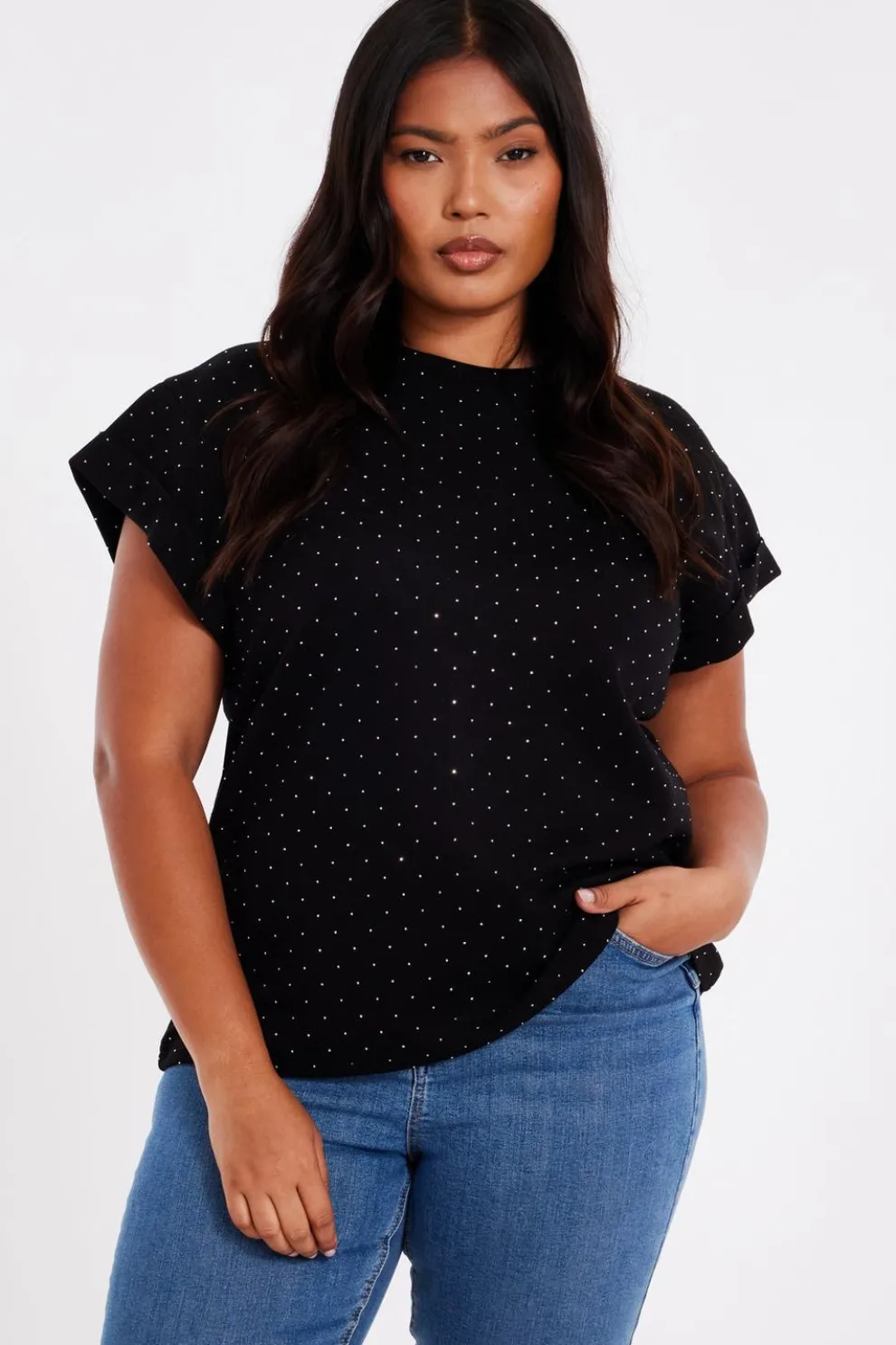 Curve Black Stud Detail Top