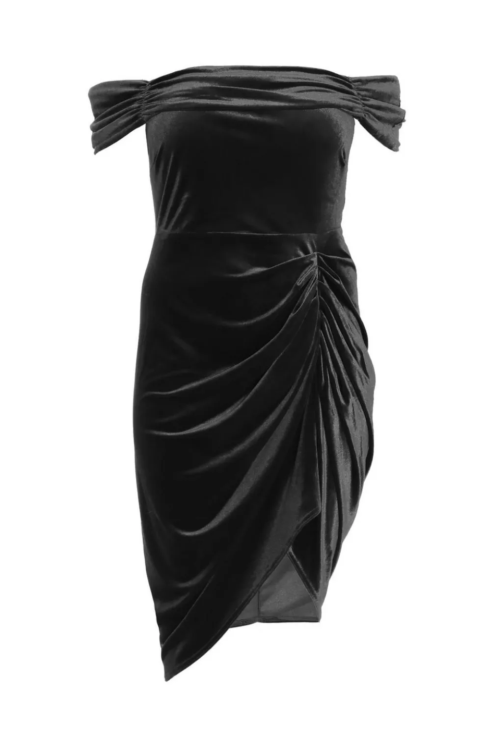 Curve Black Velvet Ruched Midi Dress