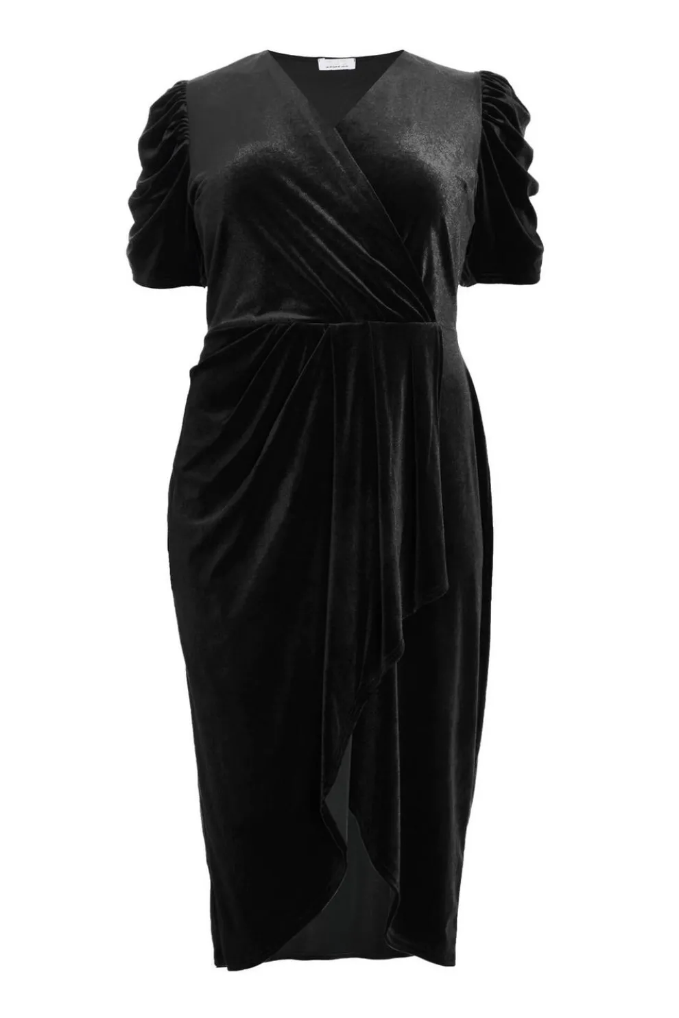 Curve Black Velvet Wrap Midi Dress
